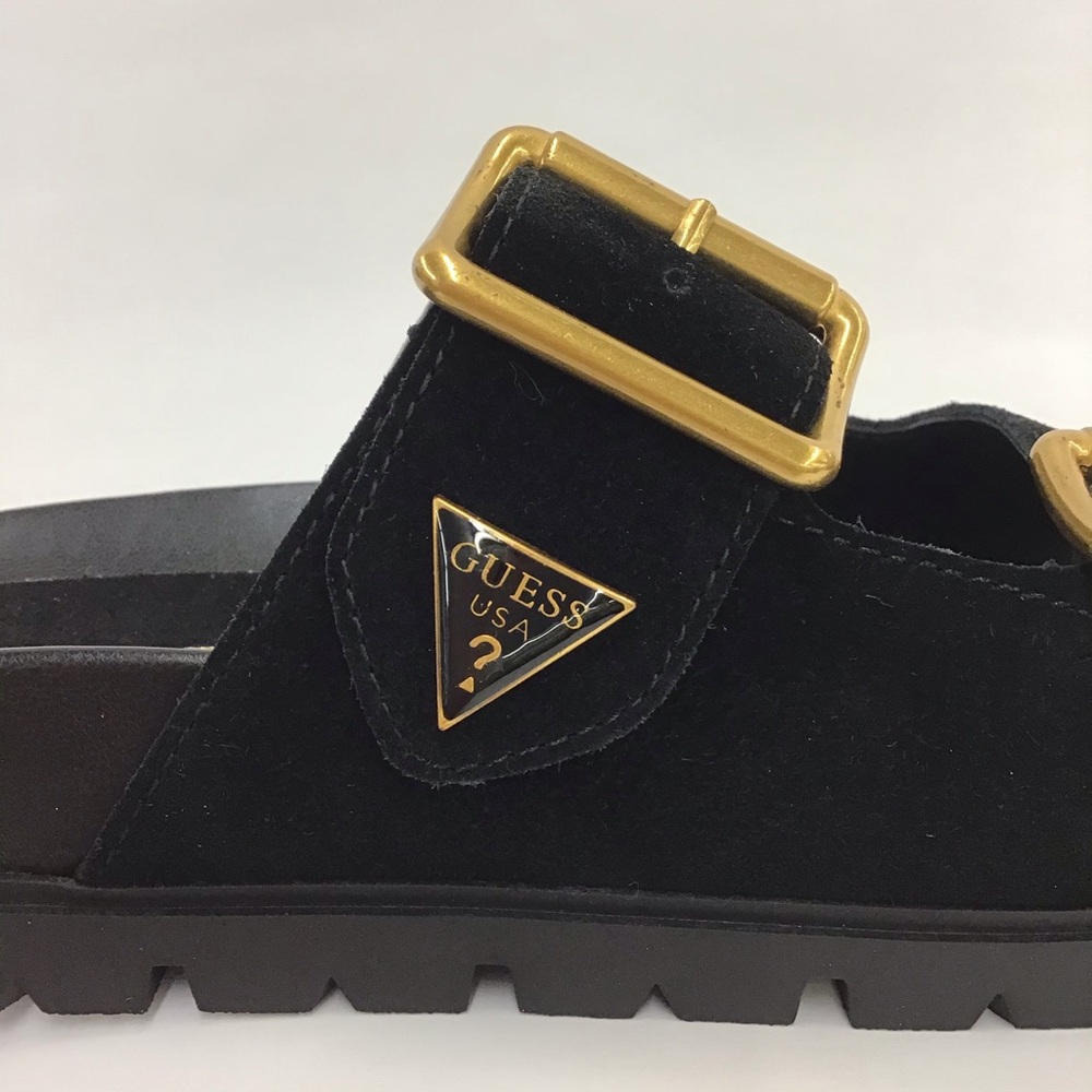 New Womens Guess Suede Sandals Fasten Double-Buckle Footbed Size 6 M Black 001 - Picture 6 of 7
